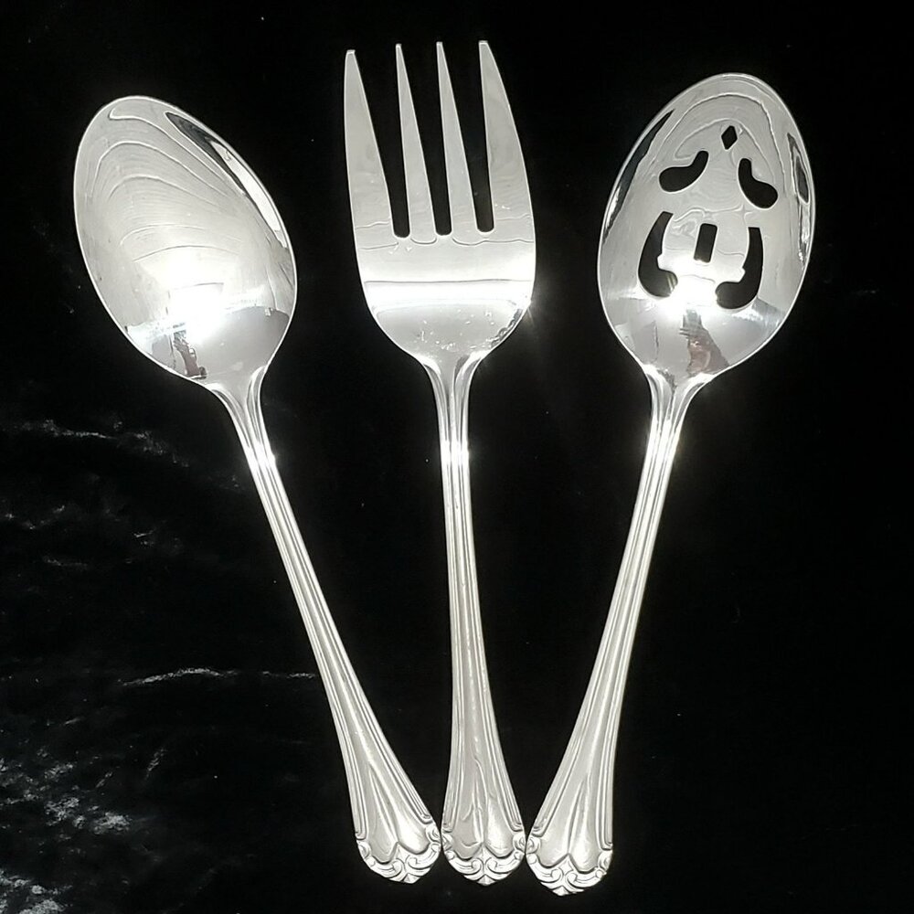 Hampton Silversmiths Katrinka Serving Set Spoons Pierced Spoon Fork Stainless